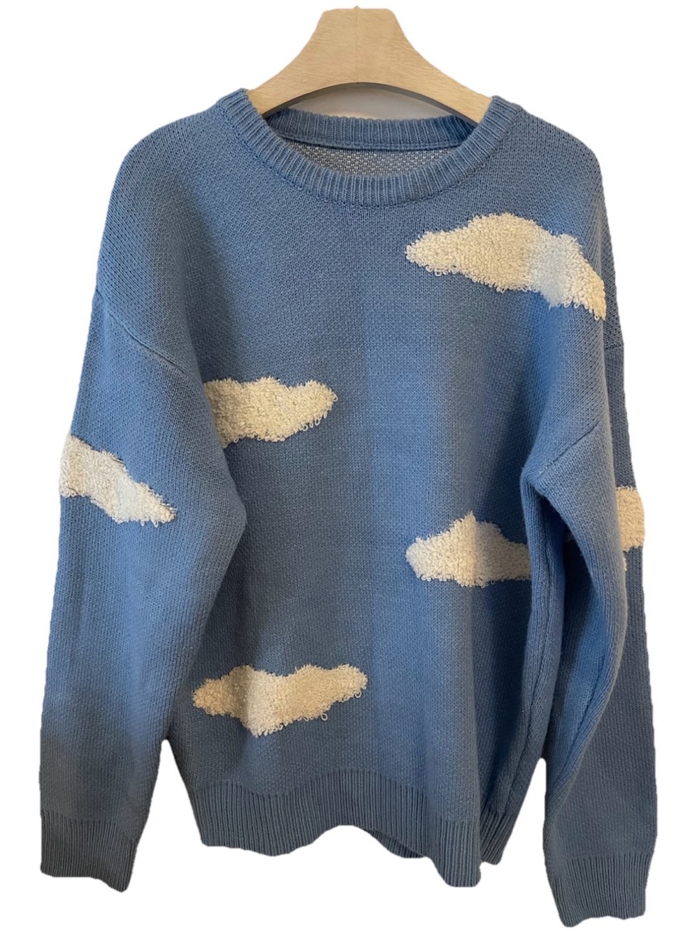Shein Sweater Mens Medium Cloud Print Blue Pullover Long Sleeves